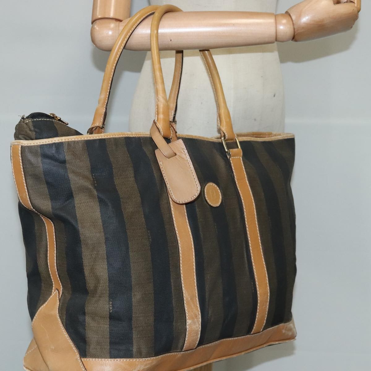 Fendi FENDI Pecan Canvas Boston Bag Coated Canvas Khaki Brown Authentic ti2355