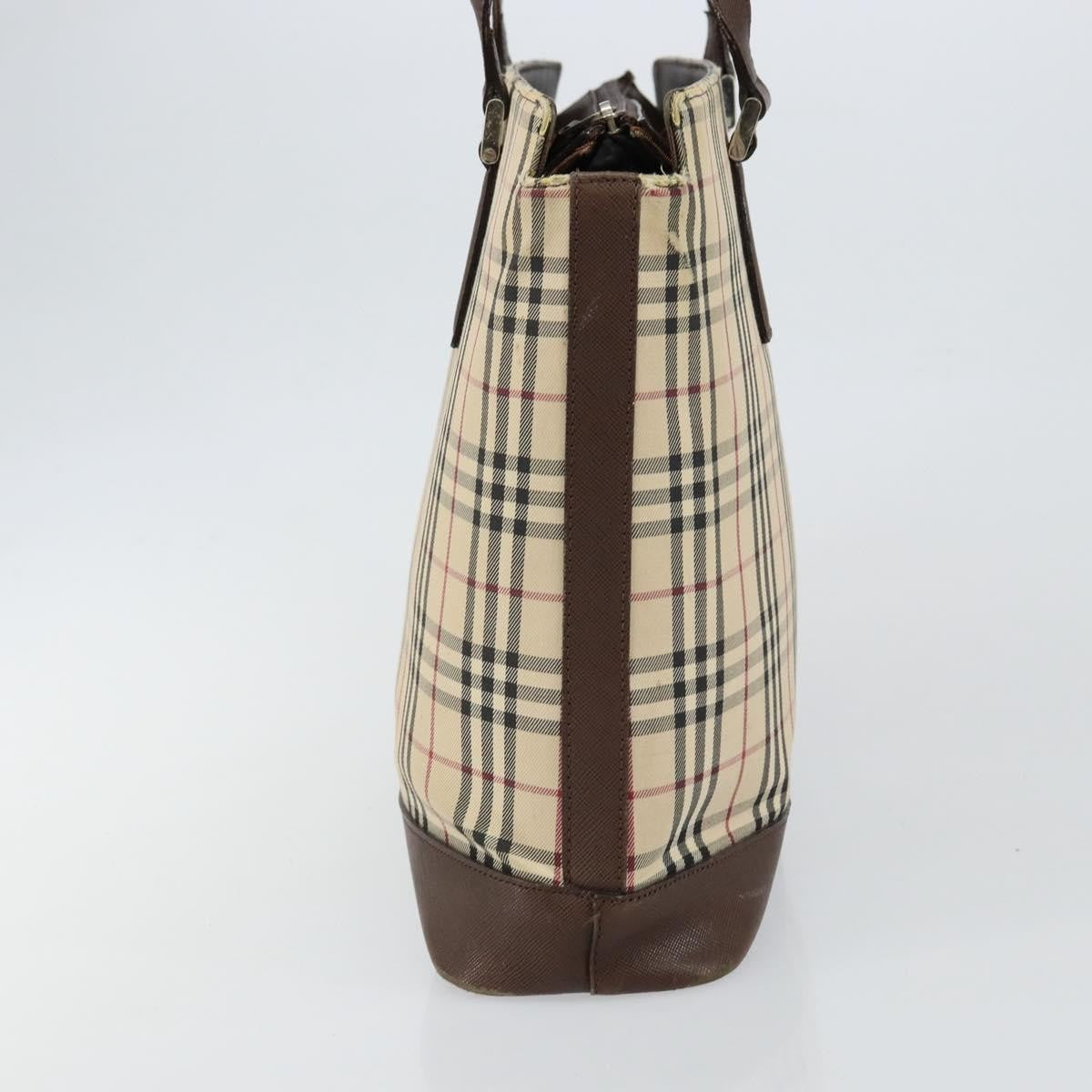 Burberry BURBERRY Nova Check Tote Bag Canvas Leather Beige Silver Authentic 144429