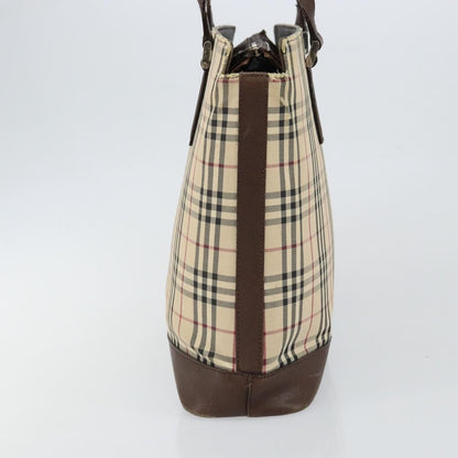 Burberry BURBERRY Nova Check Tote Bag Canvas Leather Beige Silver Authentic 144429
