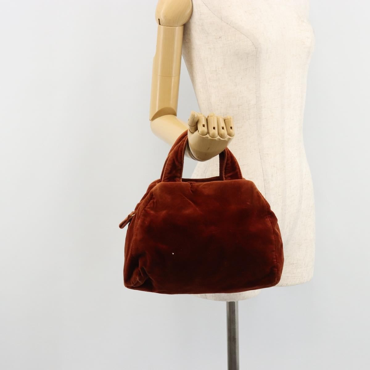 Prada PRADA Hand Bag Velor Brown Gold Authentic bs35158