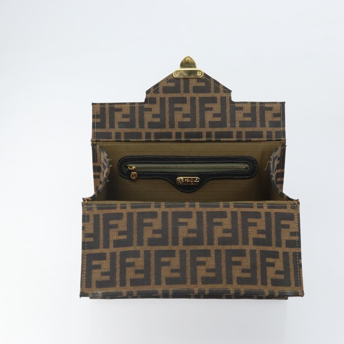 Fendi FENDI Zucca Canvas Vanity Hand Bag Black Brown Authentic 169044