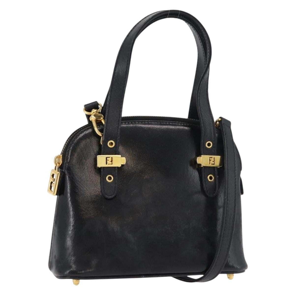 Fendi FENDI Hand Bag Patent leather 2way Black Gold Authentic ti3390