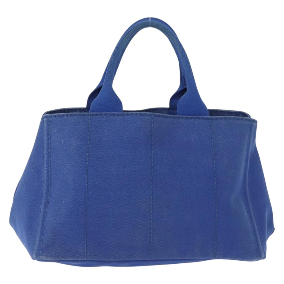 Prada PRADA Canapa MM Hand Bag Canvas Blue Gold Authentic 162140