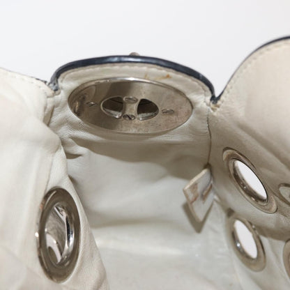 Prada PRADA Grommet Punching Chain Hand Bag Leather Ivory Silver Authentic 165205
