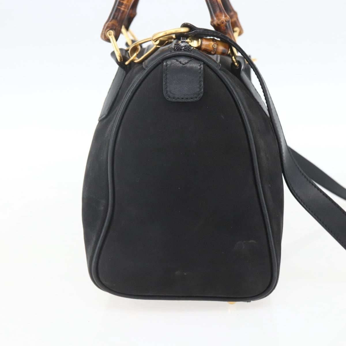 Gucci GUCCI Bamboo Hand Bag Suede 2way Black Gold 000 3444 0294 Authentic 161026