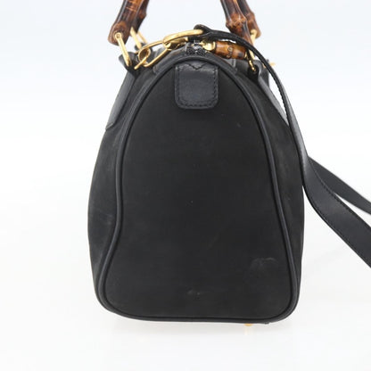 Gucci GUCCI Bamboo Hand Bag Suede 2way Black Gold 000 3444 0294 Authentic 161026