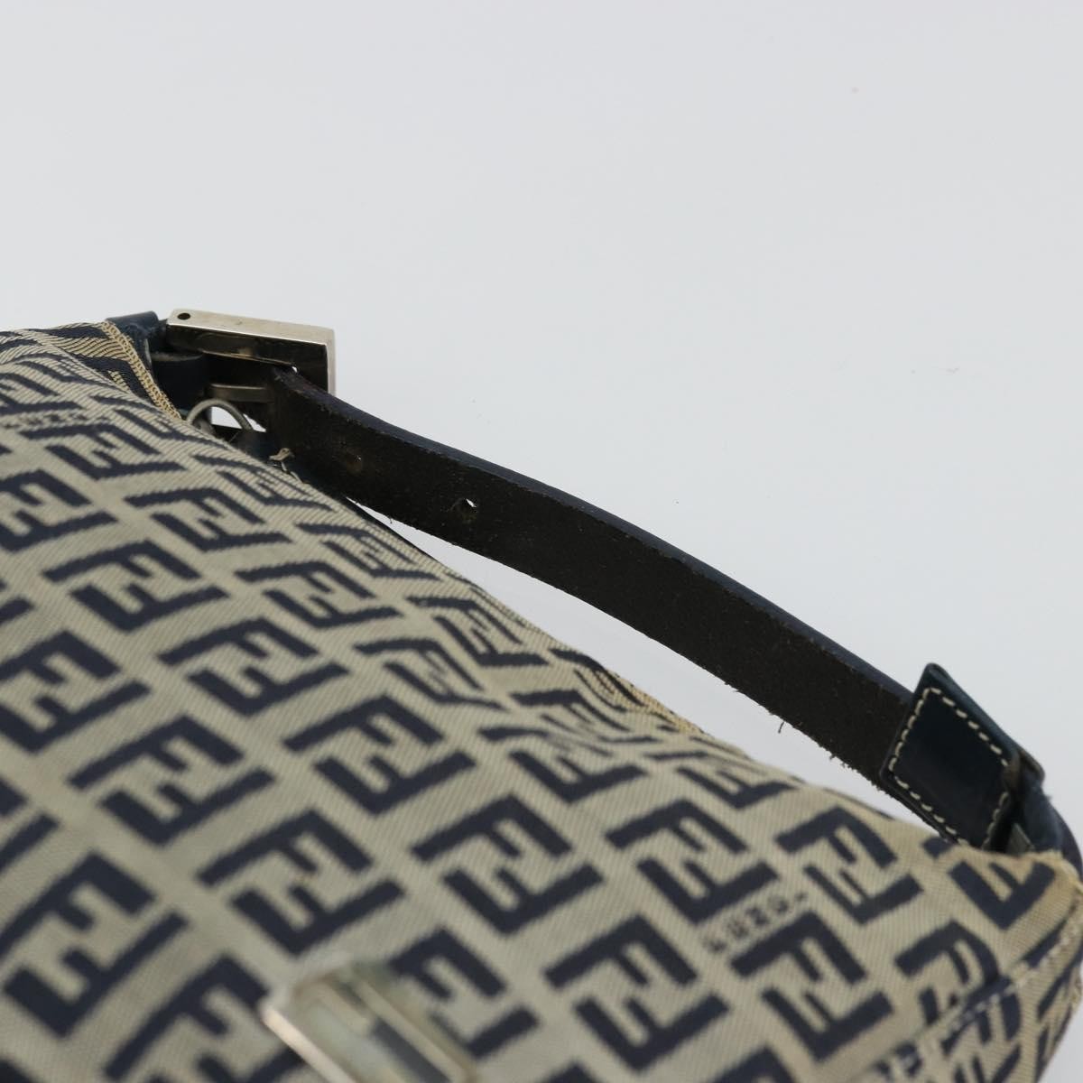 Fendi FENDI Zucchino Canvas Hand Pouch Bag Navy Silver Authentic 177481