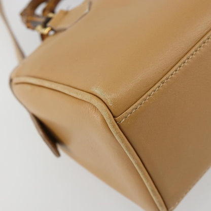 Gucci GUCCI Bamboo Hand Bag Leather 2way Beige Gold Authentic 181116