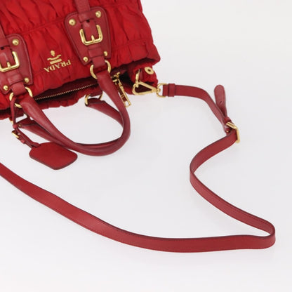 Prada PRADA Hand Bag Nylon Leather 2way Red Gold Authentic 155077