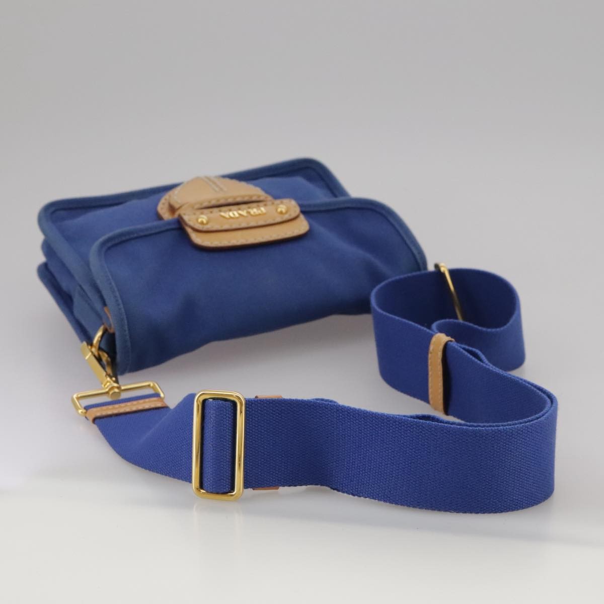 Prada PRADA Shoulder Bag Canvas Blue Authentic 111326