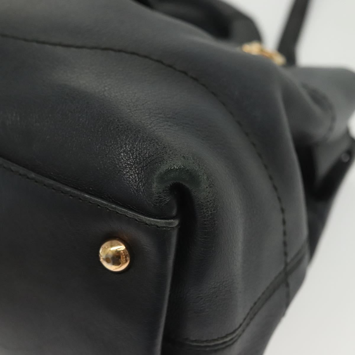 Salvatore Ferragamo Salvatore Ferragamo Gancini Hand Bag Leather 2way Navy Gold Authentic 141427