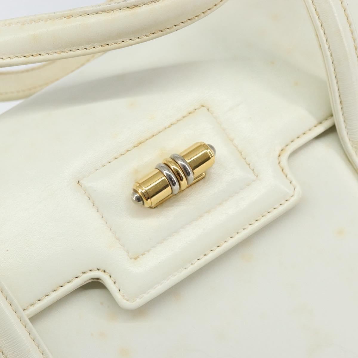 Gucci GUCCI Hand Bag Leather White Gold Authentic 154583