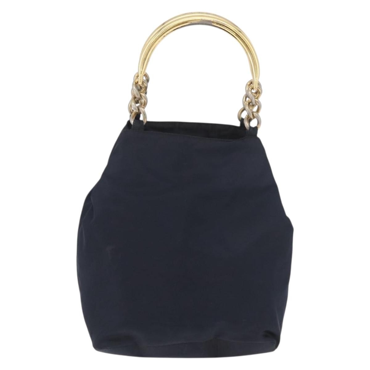 Prada PRADA Metal Handle Hand Bag Nylon Navy Gold Authentic 178739