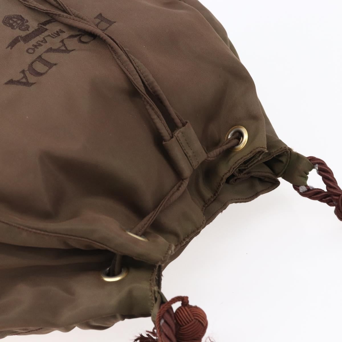 Prada PRADA Tassel Shoulder Bag Nylon Khaki Gold Authentic bs30567