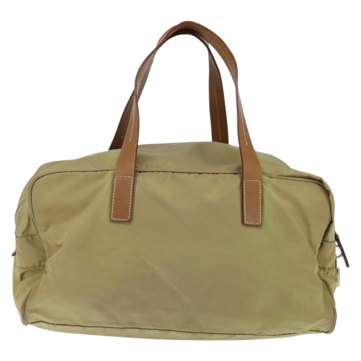 Prada PRADA Boston Bag Nylon Beige Silver Authentic bs30240