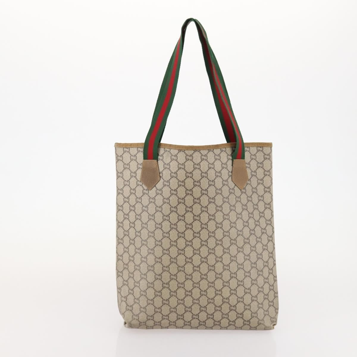 Gucci GUCCI GG Plus Supreme Web Sherry Line Tote Bag PVC 3 Set Beige Red Authentic BSZ437