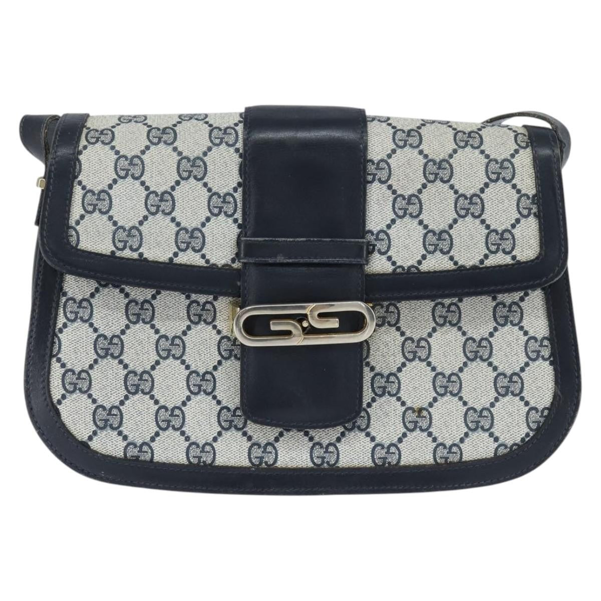 Gucci GUCCI GG Supreme Shoulder Bag PVC Navy Gold Authentic 150027