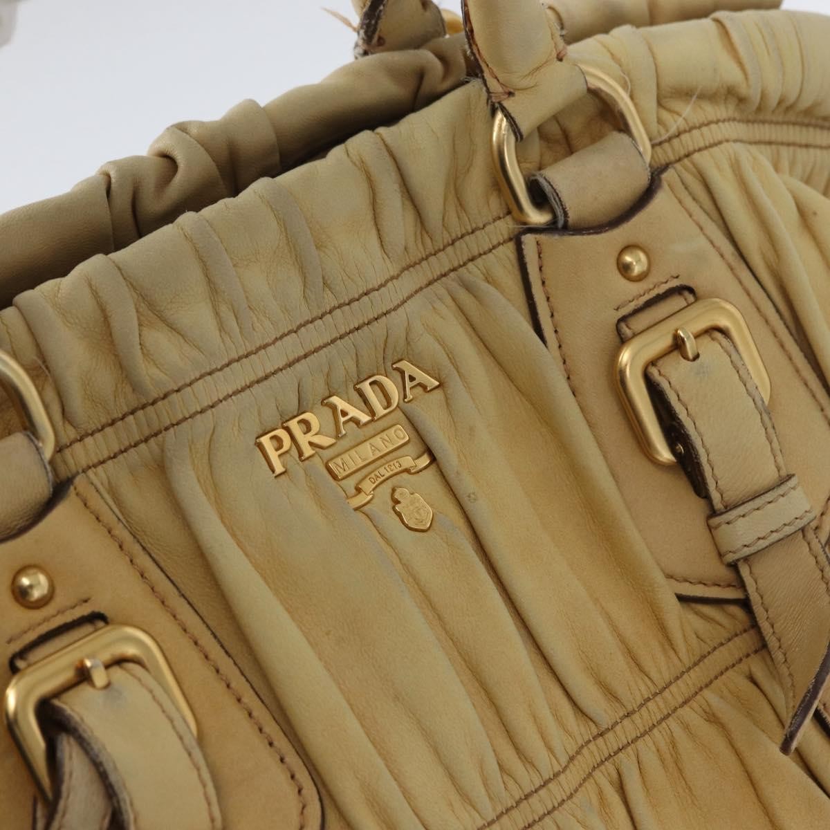 Prada PRADA Hand Bag Leather 2way Ivory Gold Authentic 173213
