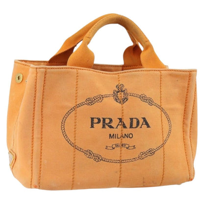 Prada PRADA Canapa PM Hand Bag Canvas Orange Gold Authentic 164219