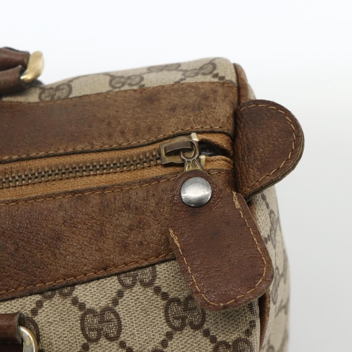 Gucci GUCCI GG Supreme Web Sherry Line Hand Bag PVC Beige Gold Authentic BAZ031