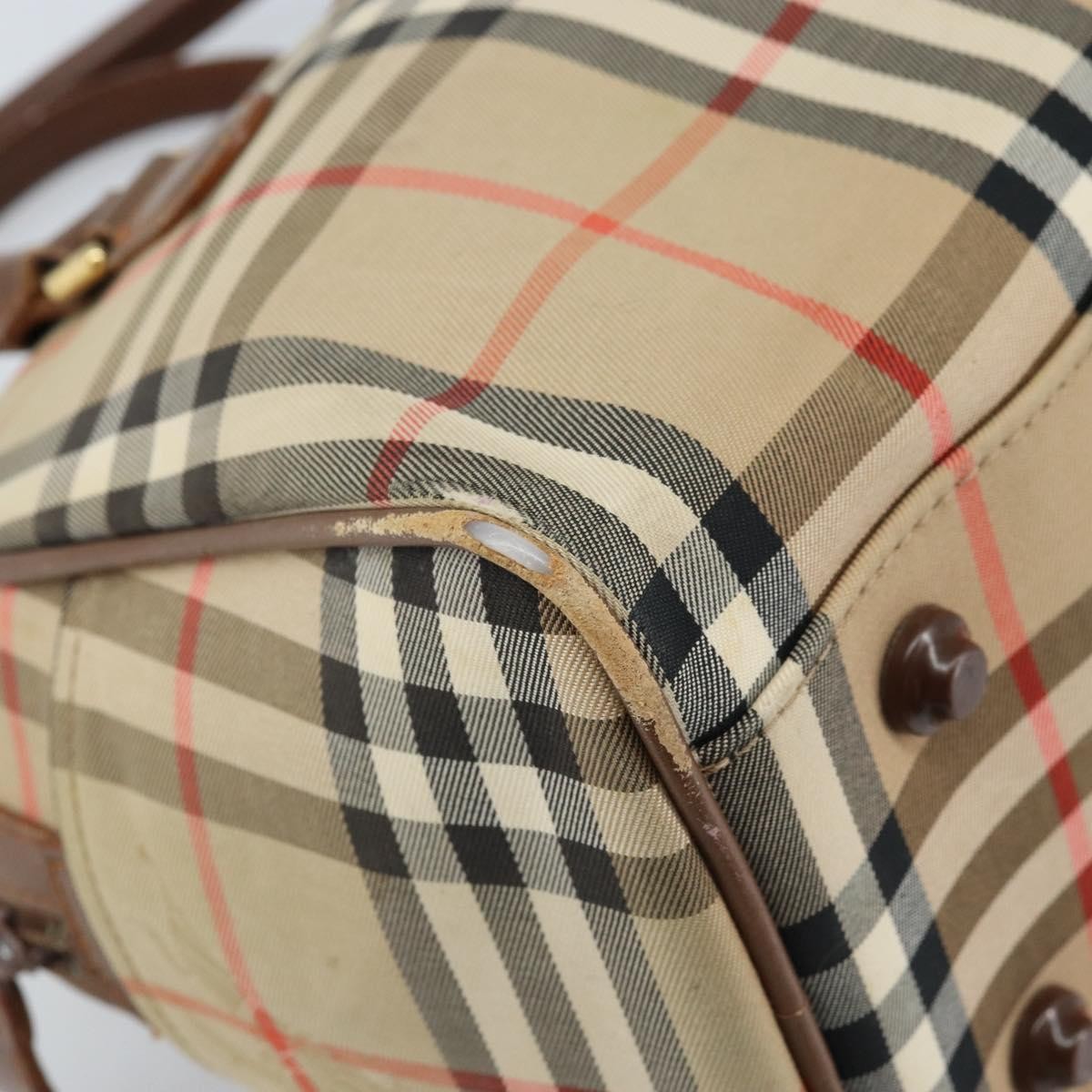 Burberry BURBERRY Nova Check Hand Bag Canvas Gold Beige Authentic bs33928