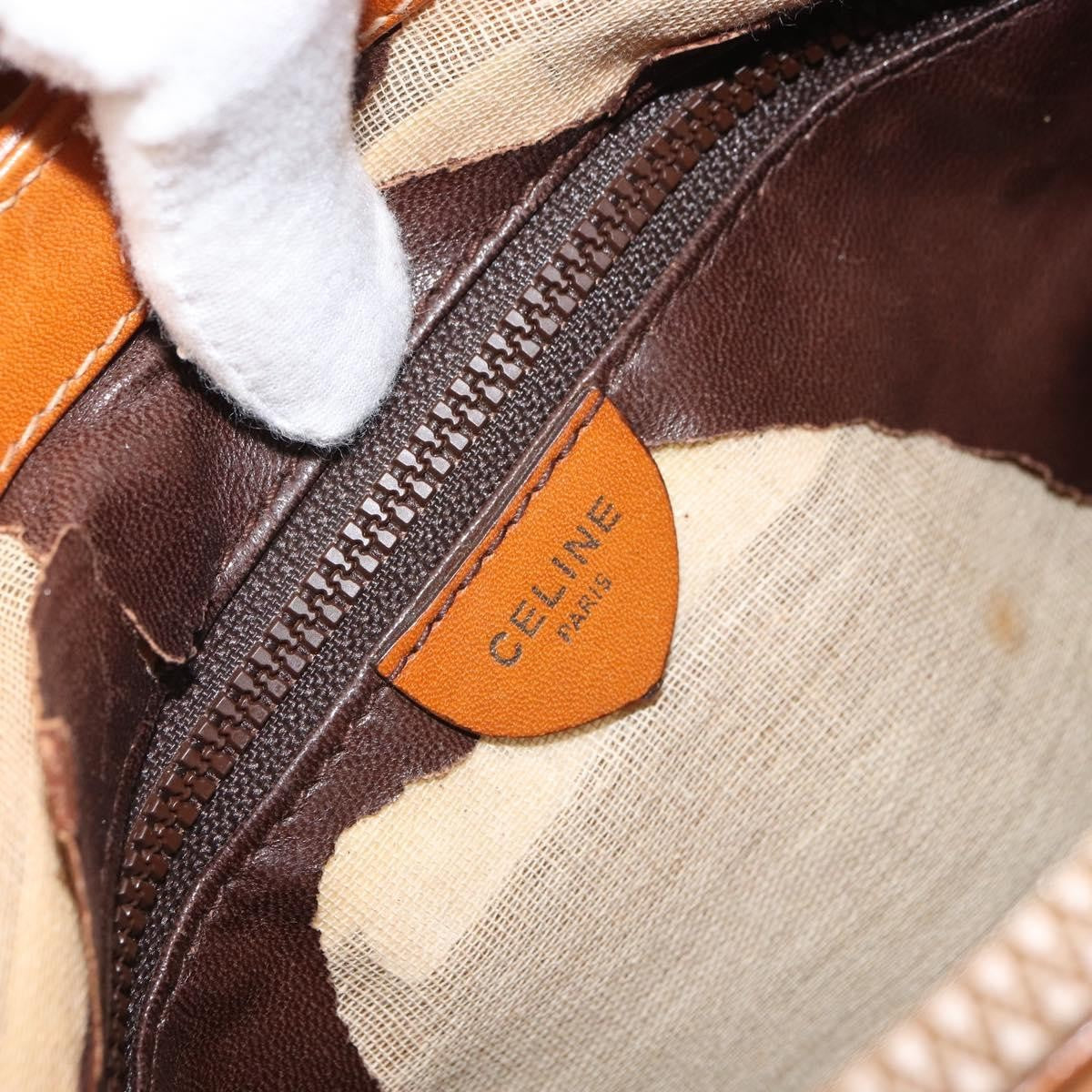 Celine CELINE Shoulder Bag Leather Brown Gold Authentic 166334