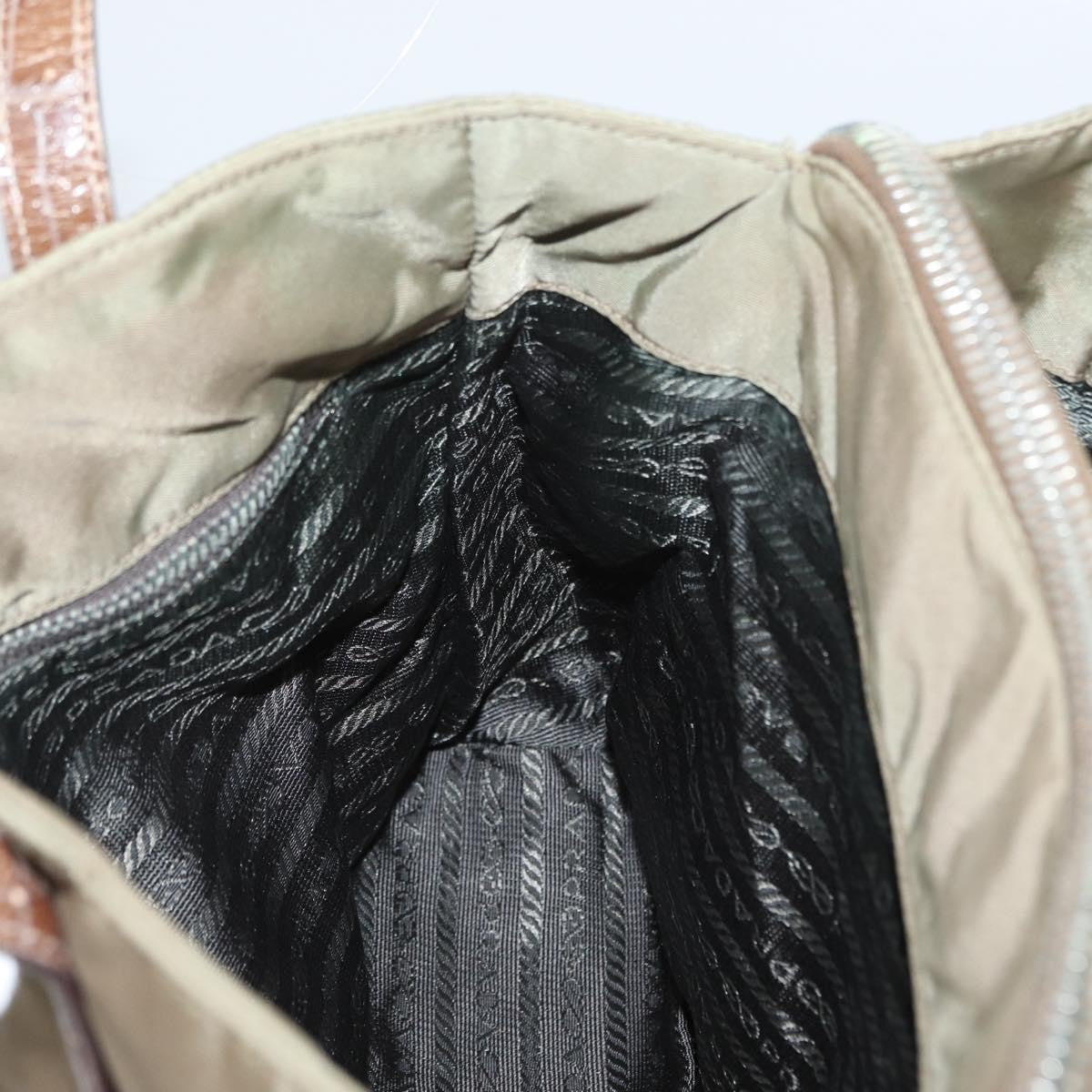 Prada PRADA Hand Bag Nylon Khaki Silver Authentic 173838