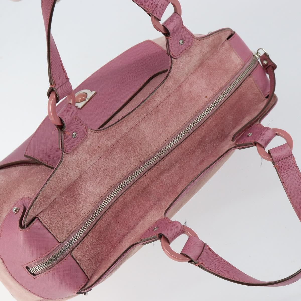 Salvatore Ferragamo Salvatore Ferragamo Gancini Hand Bag Suede Leather Pink Silver Authentic bs30801