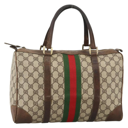 Gucci GUCCI GG Supreme Web Sherry Line Hand Bag PVC Beige Gold Authentic BAZ031