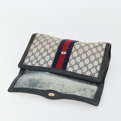 Gucci GUCCI GG Supreme Sherry Line Clutch Bag PVC Navy Gold 41 014 3087 Authentic YKZ1523