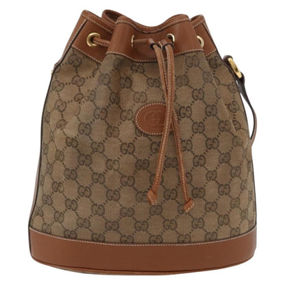 Gucci GUCCI GG Canvas Shoulder Bag Beige Gold Authentic BA10397