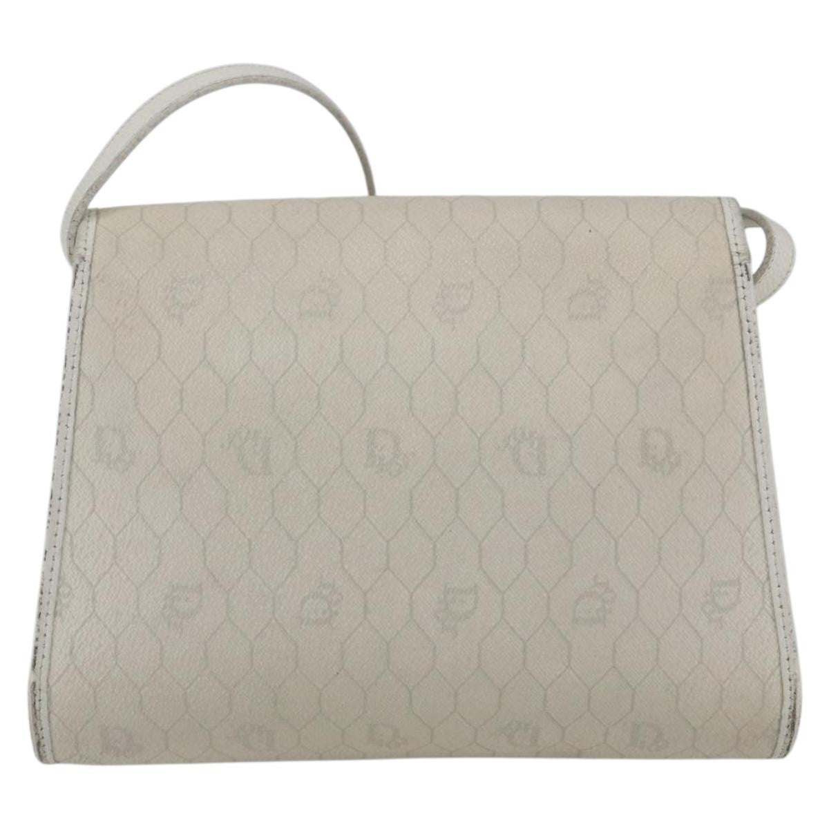 Dior Christian Dior Honeycomb Canvas Shoulder Bag PVC White Gold Authentic 170899