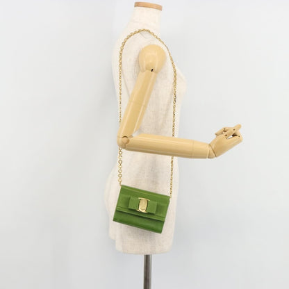 Salvatore Ferragamo Salvatore Ferragamo Vara Ribbon Chain Bag Leather Green Gold Authentic BA12890