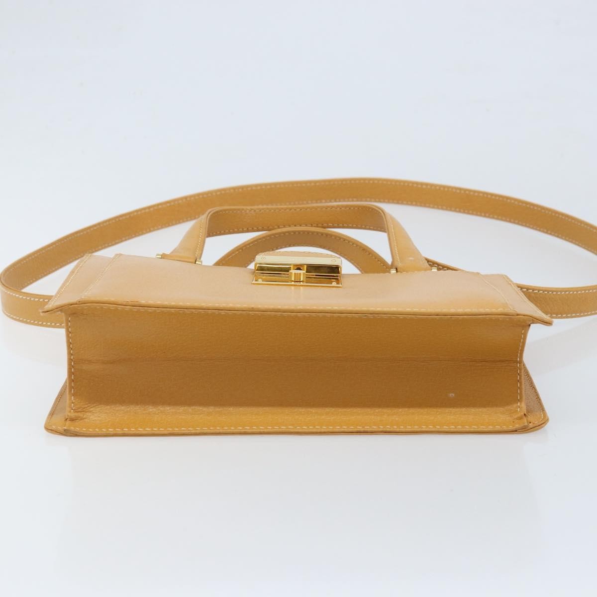 Gucci GUCCI Hand Bag Leather 2way Beige Gold Authentic 173886