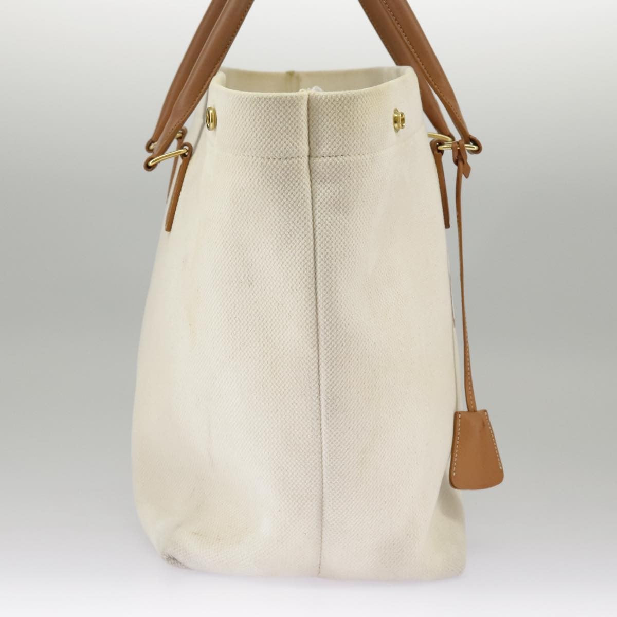 Celine CELINE Horizontalkava Tote Bag Canvas 2way White Gold Authentic 101048