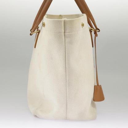 Celine CELINE Horizontalkava Tote Bag Canvas 2way White Gold Authentic 101048