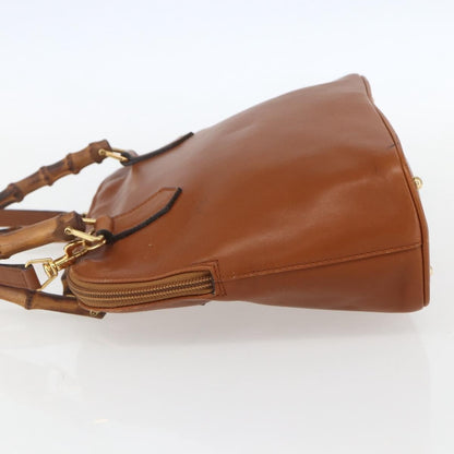 Gucci GUCCI Bamboo Hand Bag Leather 2way Brown Gold 000 1274 0290 Authentic 155221