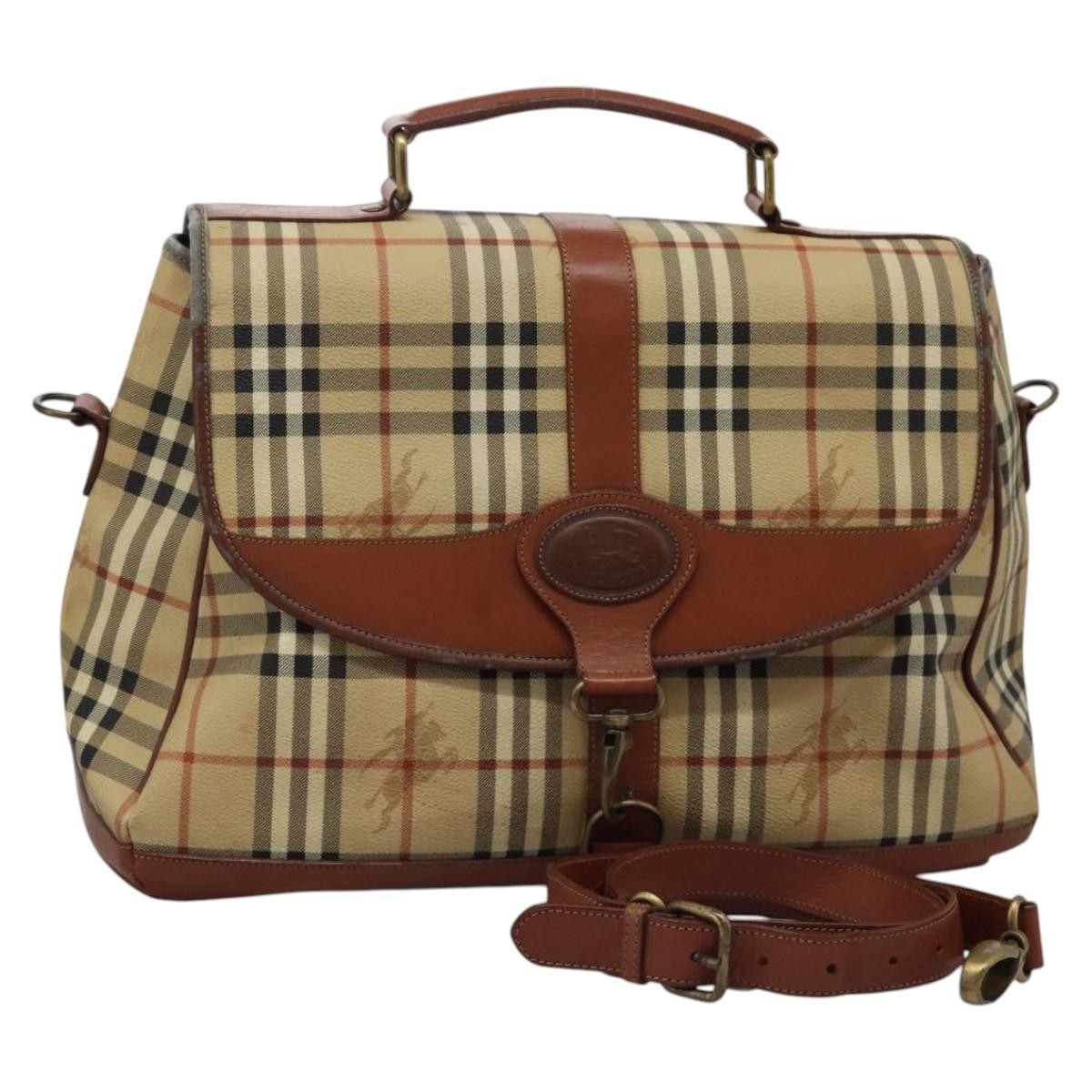 Burberrys Burberrys Nova Check Boston Bag PVC 2way Beige Authentic MX139