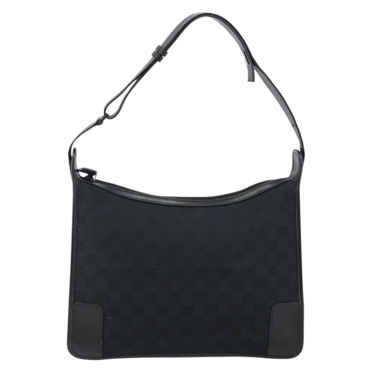 Gucci GUCCI GG Canvas Shoulder Bag Black Silver 001 4205 Authentic 143772