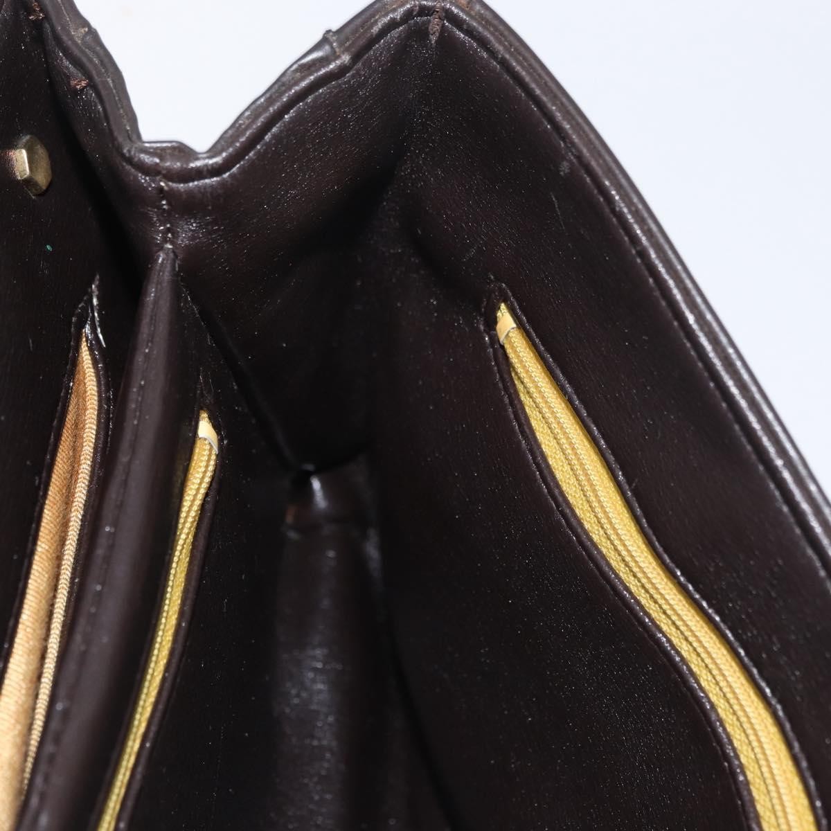 Dior Christian Dior Hand Bag Calf Skin 2way Dark Brown Gold Authentic 180355