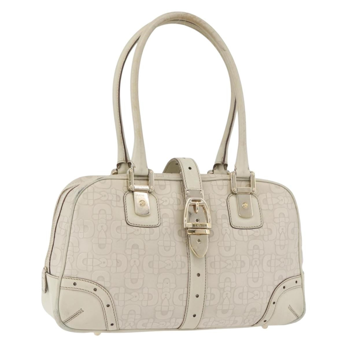 Gucci GUCCI Horsebit Hand Bag Leather White Gold 145770 Authentic bs34368