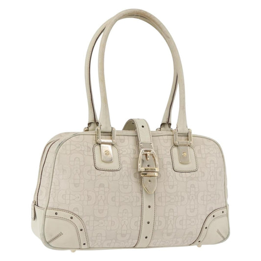 Gucci GUCCI Horsebit Hand Bag Leather White Gold 145770 Authentic bs34368