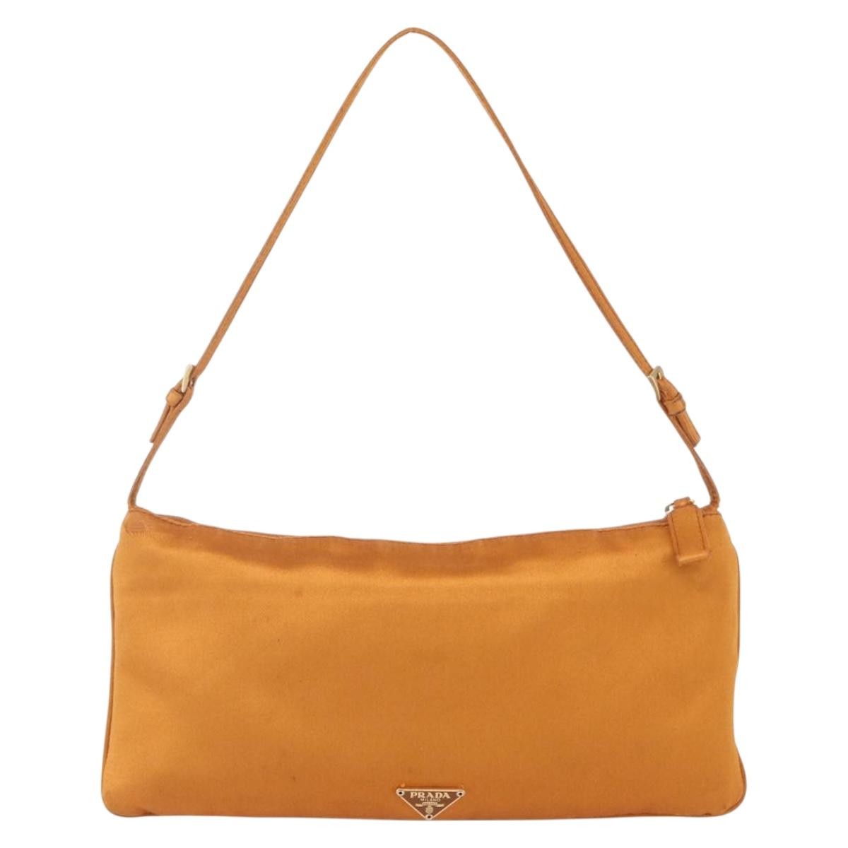 Prada PRADA Accessory Pouch Satin Orange Gold Authentic 161612 Bag
