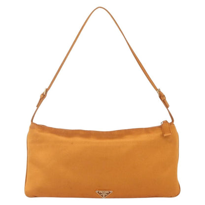Prada PRADA Accessory Pouch Satin Orange Gold Authentic 161612 Bag