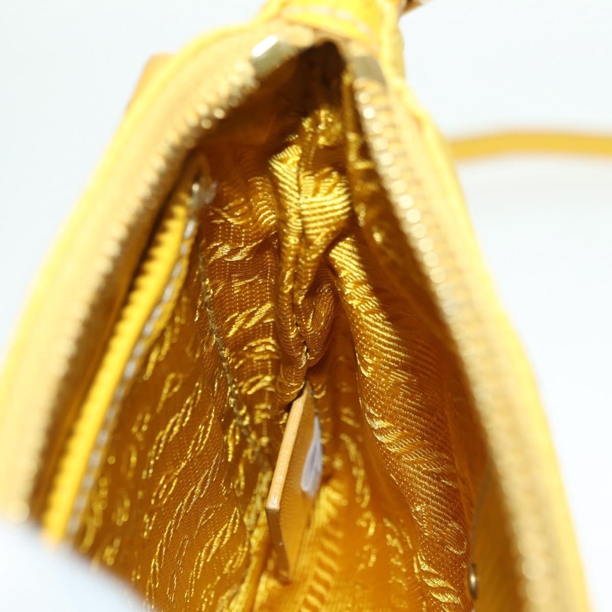 Prada PRADA Chain Shoulder Bag Nylon Leather Yellow Gold Authentic 143507