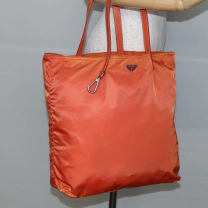 Prada PRADA Tote Bag Nylon Orange Silver Authentic 142868