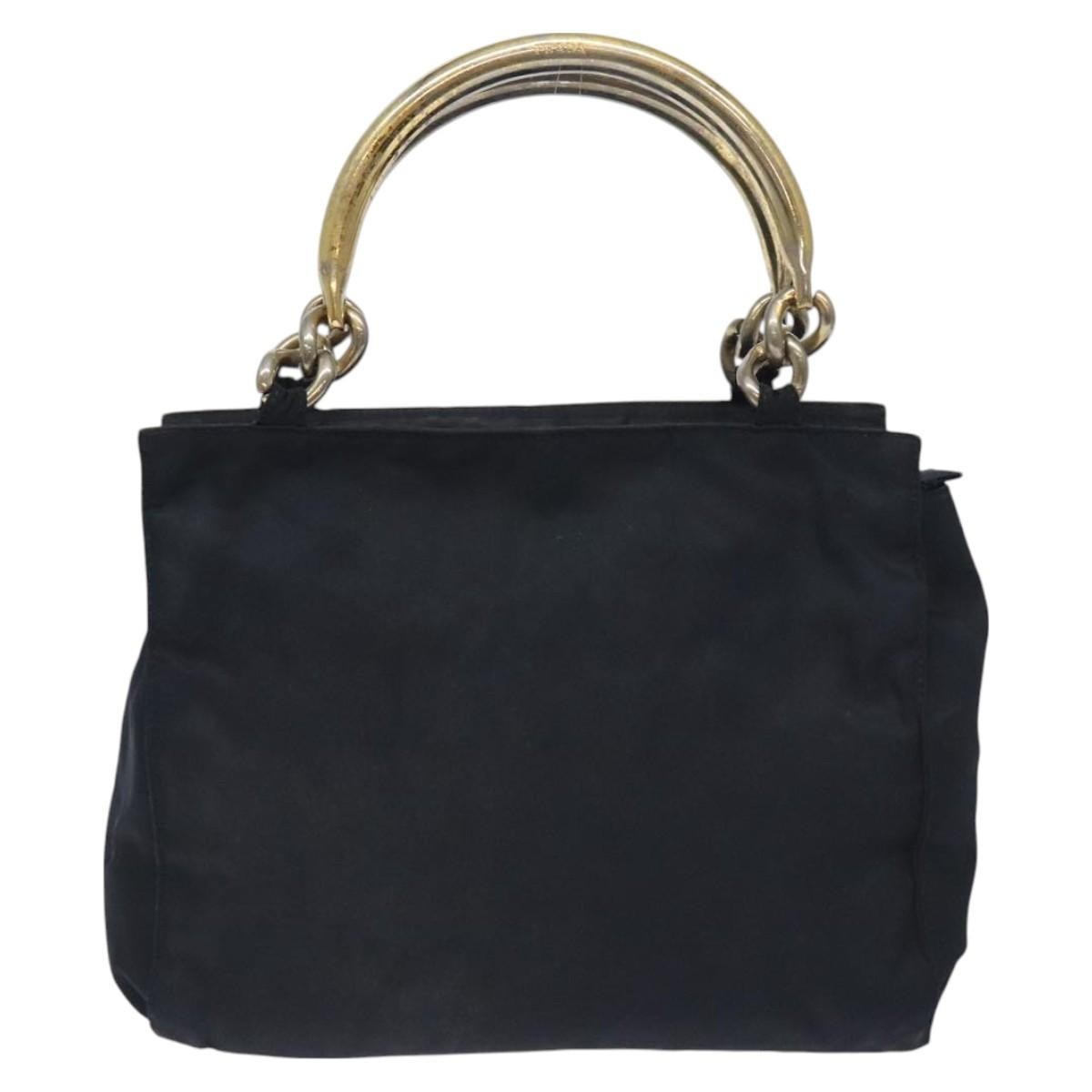 Prada PRADA Hand Bag Nylon Black Gold Authentic 127868