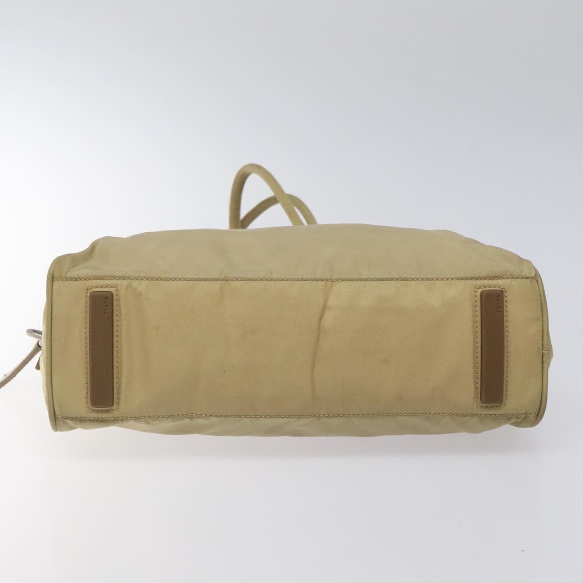 Prada PRADA Hand Bag Nylon Beige Silver Authentic EC680