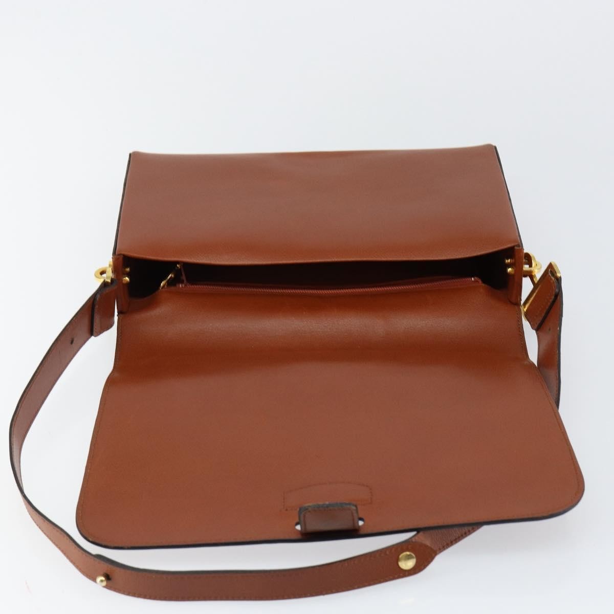Dior Christian Dior Shoulder Bag Leather Brown Gold Authentic hk3117