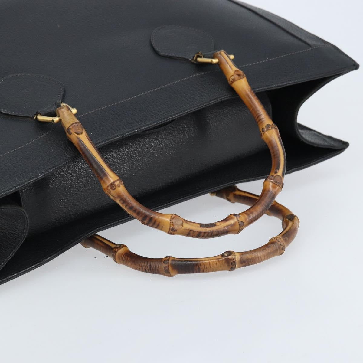 Gucci GUCCI Bamboo Tote Bag Leather Black Gold 002 1186 0259 Authentic 174576